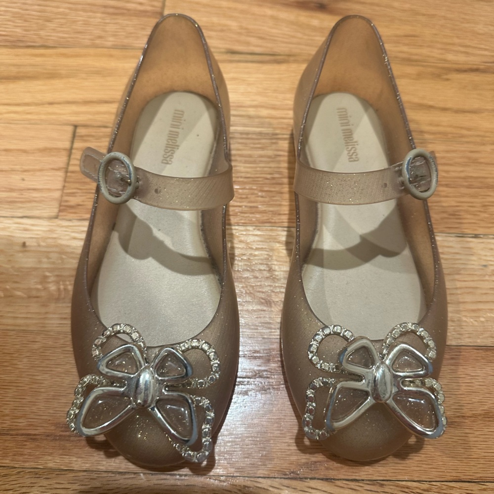Mini Melissa Bronze Glitter Flats with Bow